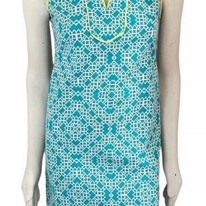 Eliza J ELIZA J Mod Geometric Print Shift Dress in Turquoise, White Green size 6